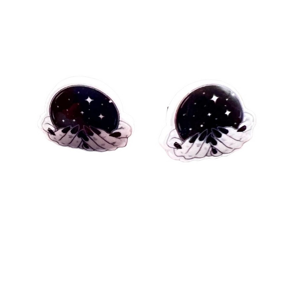 Night Goddess, tarot, hands and stars stud earrings. Small.